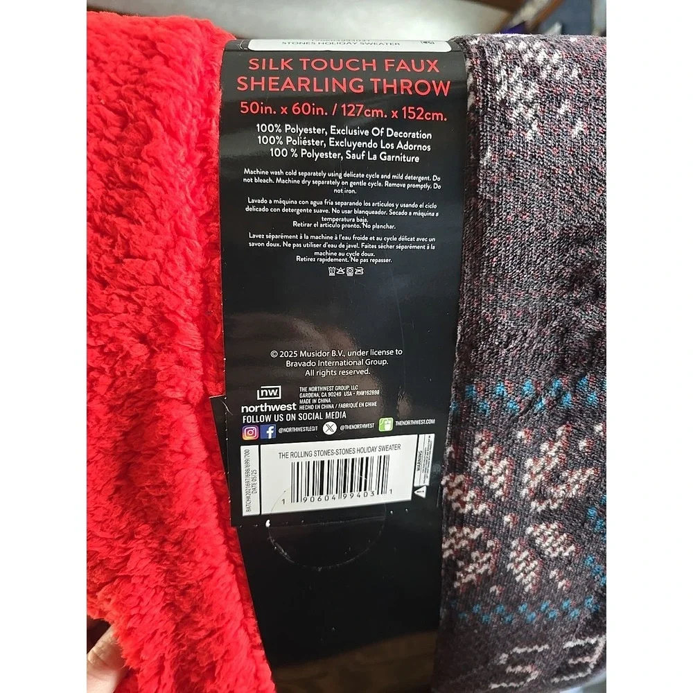 NEW The Rolling Stones‎ Holiday Sweater Sherpa Lined THROW BLANKET 50in x 60 in